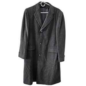 Vtg 40s Mens Overcoat‎ 44 / L  Wool Coat Gray Long Jacket Chesterfield WWII Era